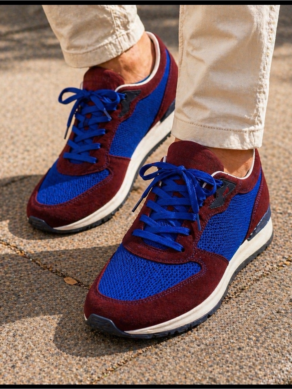Salvatini Italian well made Men's Blue and Burgundy Suede Mesh Sneakers NWT